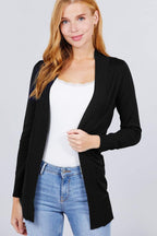 Blue Zone Planet |  Long Sleeve Rib Banded Open Sweater Cardigan With Pockets