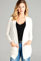 Blue Zone Planet |  Long Sleeve Rib Banded Open Sweater Cardigan With Pockets