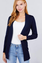 Blue Zone Planet |  Long Sleeve Rib Banded Open Sweater Cardigan With Pockets