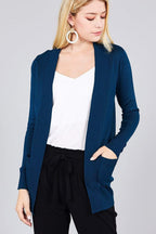 Blue Zone Planet |  Long Sleeve Rib Banded Open Sweater Cardigan With Pockets