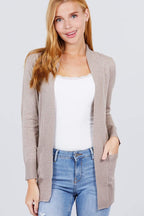 Blue Zone Planet |  Long Sleeve Rib Banded Open Sweater Cardigan With Pockets