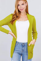 Blue Zone Planet |  Long Sleeve Rib Banded Open Sweater Cardigan With Pockets