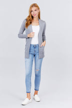 Blue Zone Planet |  Long Sleeve Rib Banded Open Sweater Cardigan With Pockets