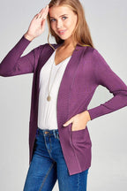 Blue Zone Planet |  Long Sleeve Rib Banded Open Sweater Cardigan With Pockets