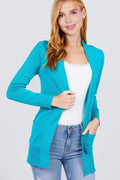 Blue Zone Planet |  Long Sleeve Rib Banded Open Sweater Cardigan With Pockets
