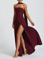 Maliyah Maxi Dress - Elegant Cherry Lacquer Evening Gown with Asymmetrical Bodice and Chiffon Skirt