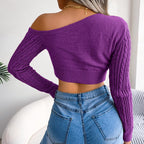 Blue Zone Planet |  Mixed Knit One-Shoulder Cropped Sweater