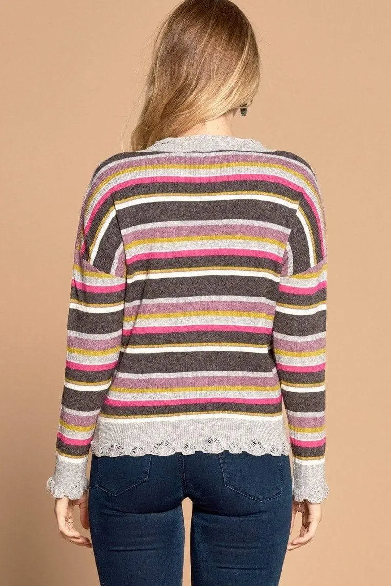 Blue Zone Planet |  Multi-colored Variegated Striped Knit Sweater