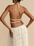 Elegant Pleated Drawstring Waist Tiered Maxi Skirt Suit - Flowing & Sophisticated Design