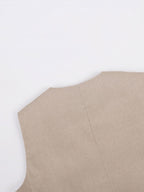 Women's Elegant V-Neck Pleated Cotton and Linen Wide-Leg Pants Suit - Sleeveless, Breathable, Casual Chic Set