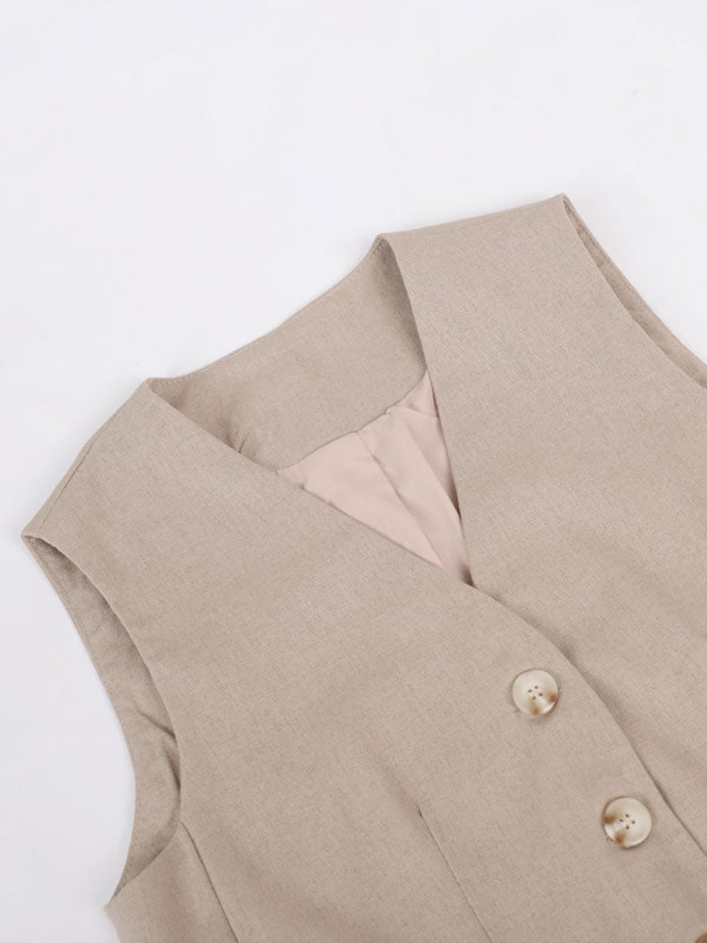 Women's Elegant V-Neck Pleated Cotton and Linen Wide-Leg Pants Suit - Sleeveless, Breathable, Casual Chic Set