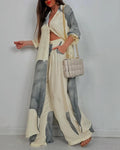 Women's V-Neck Patchwork Casual Set: Comfortable Top & Pants