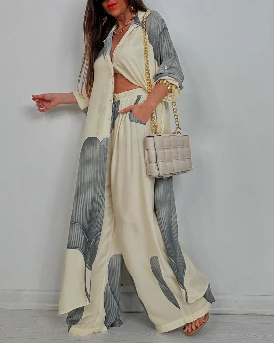 Women's V-Neck Patchwork Casual Set: Comfortable Top & Pants