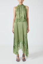Elegant Lace Pleated Collar Sleeveless Top with Irregular Slit Satin Skirt Set - Perfect for Parties and Vacations