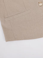 Women's Elegant V-Neck Pleated Cotton and Linen Wide-Leg Pants Suit - Sleeveless, Breathable, Casual Chic Set