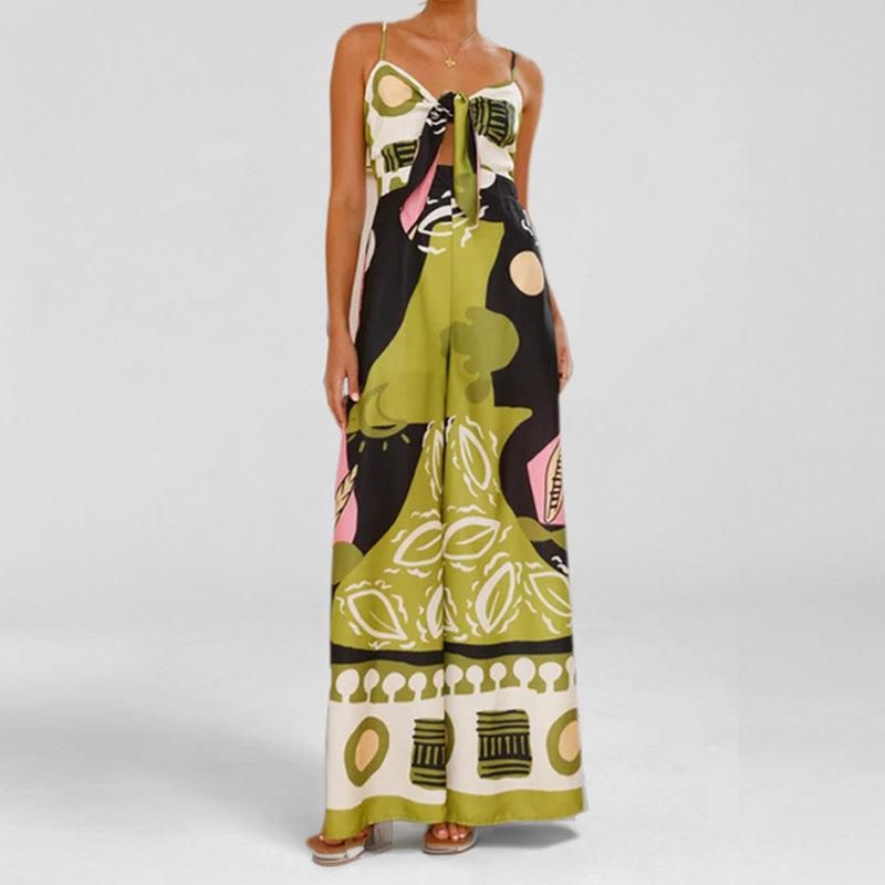 Elegant Printed Waist-Hugging Suspender Wide-Leg Jumpsuit - Chic Party & Vacation Wear