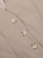 Women's Elegant V-Neck Pleated Cotton and Linen Wide-Leg Pants Suit - Sleeveless, Breathable, Casual Chic Set