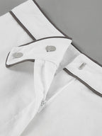 Chic Black and White Contrast Cotton & Linen Blend Two-Piece Set - Casual Collared Shirt & High-Rise Shorts