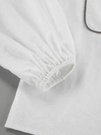 Chic Black and White Contrast Cotton & Linen Blend Two-Piece Set - Casual Collared Shirt & High-Rise Shorts
