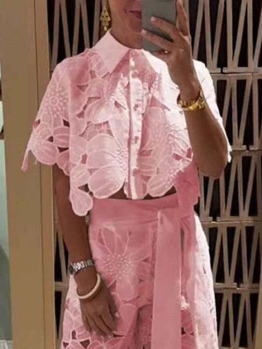 Exquisite Floral Embroidery Sexy Hollow Lace Cutout Lingerie Set for Women