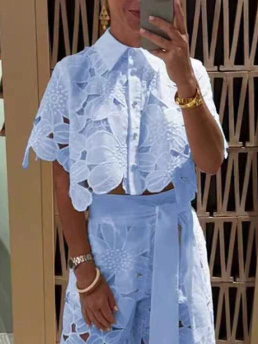 Exquisite Floral Embroidery Sexy Hollow Lace Cutout Lingerie Set for Women