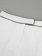Chic Black and White Contrast Cotton & Linen Blend Two-Piece Set - Casual Collared Shirt & High-Rise Shorts