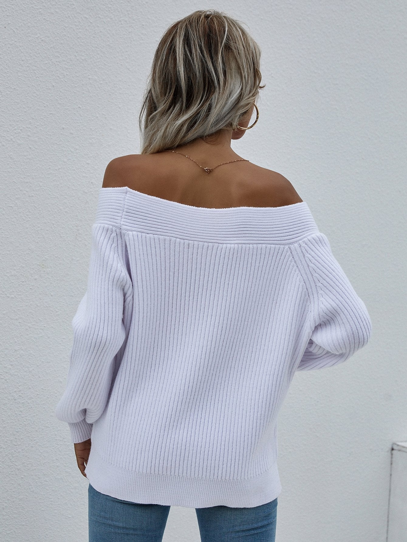 Blue Zone Planet |  Off-Shoulder Rib-Knit Sweater