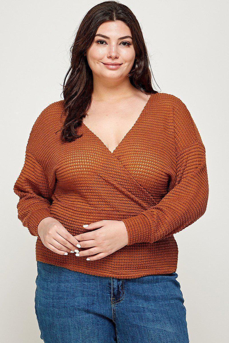 Blue Zone Planet |  Plus Size Textured Waffle Sweater Knit Top