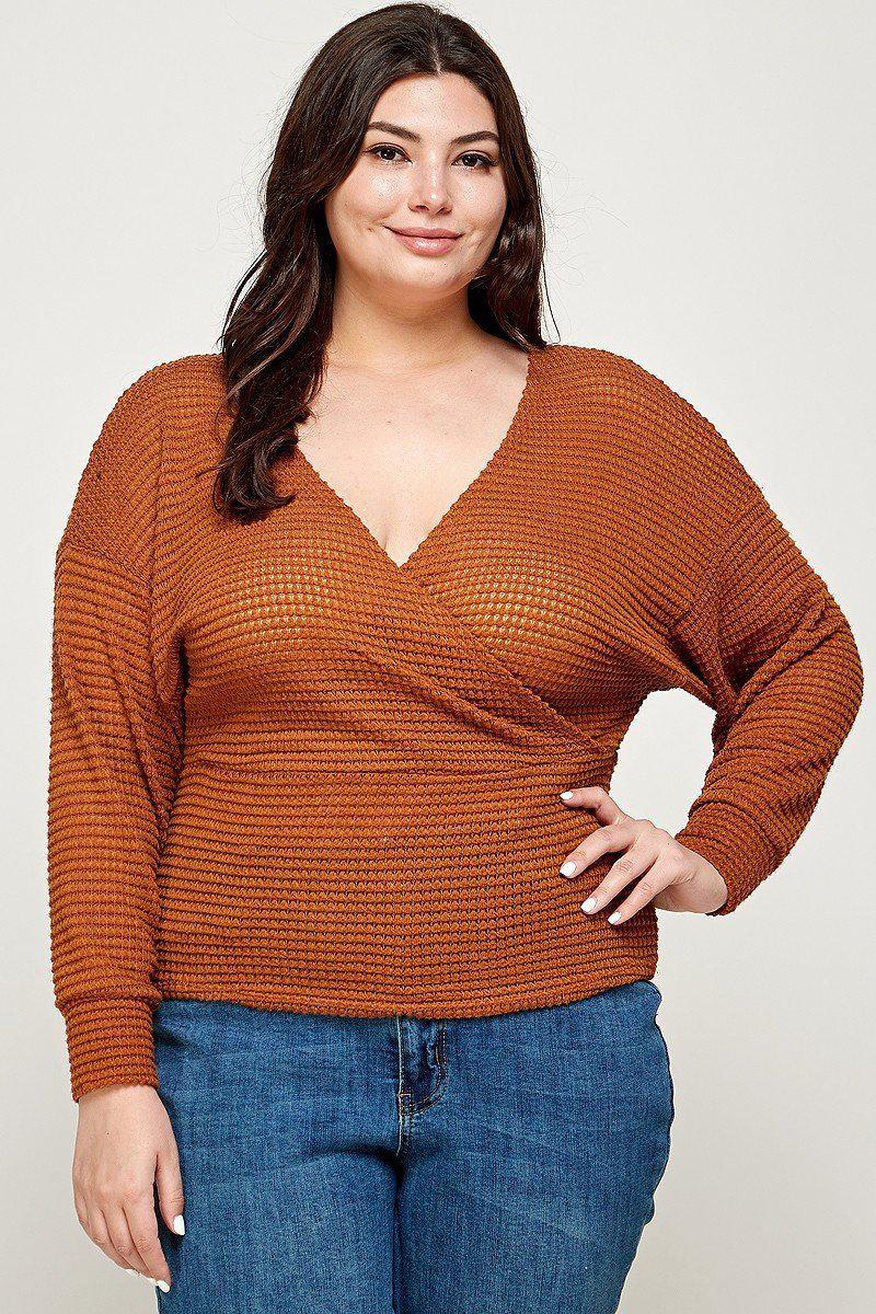Blue Zone Planet |  Plus Size Textured Waffle Sweater Knit Top
