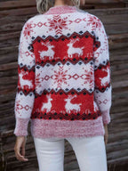 Reindeer & Snowflake Round Neck Sweater - White & Red