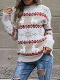 Reindeer & Snowflake Round Neck Sweater - White