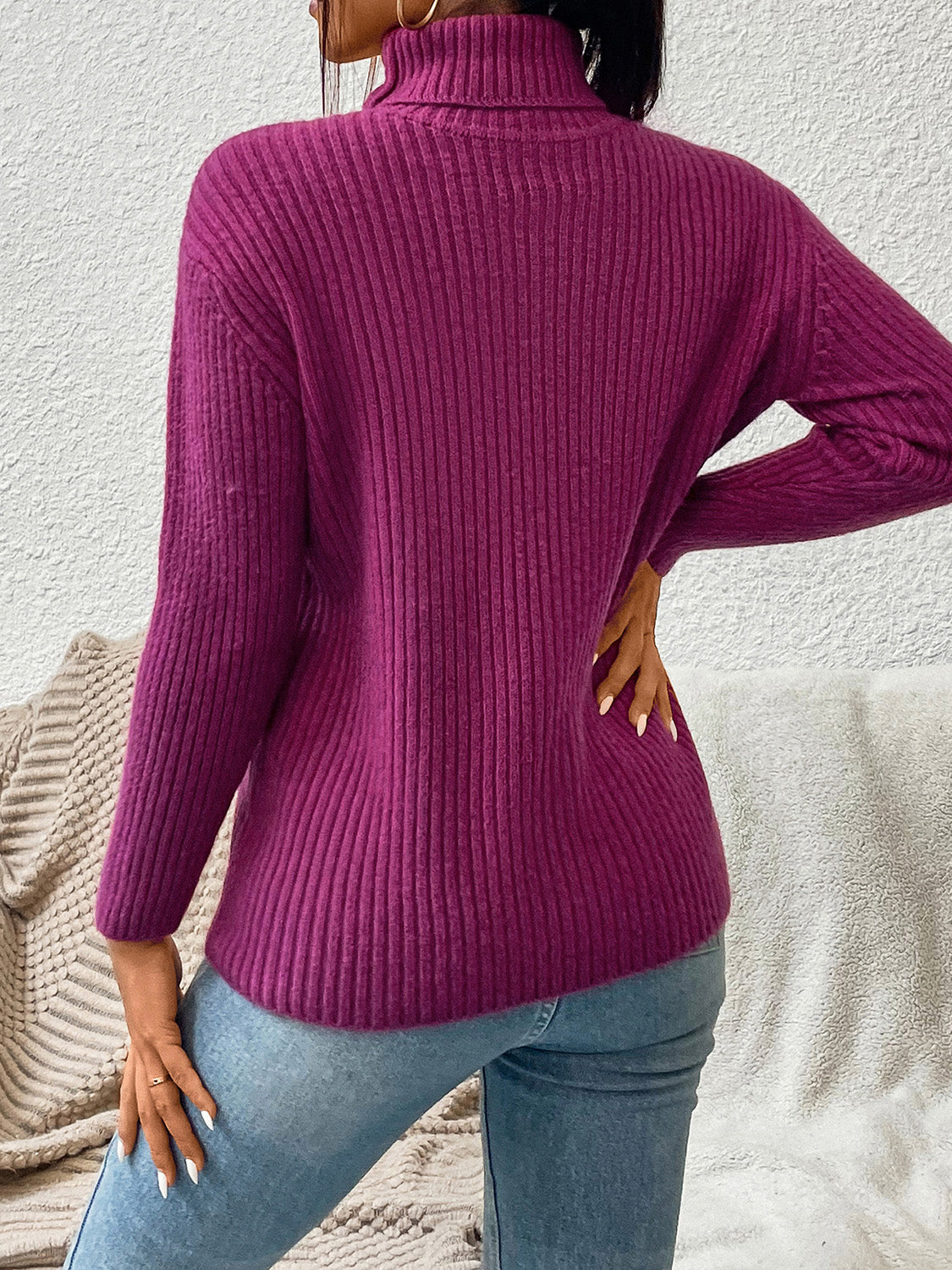 Blue Zone Planet |  Ribbed Turtle Neck Long Sleeve Sweater