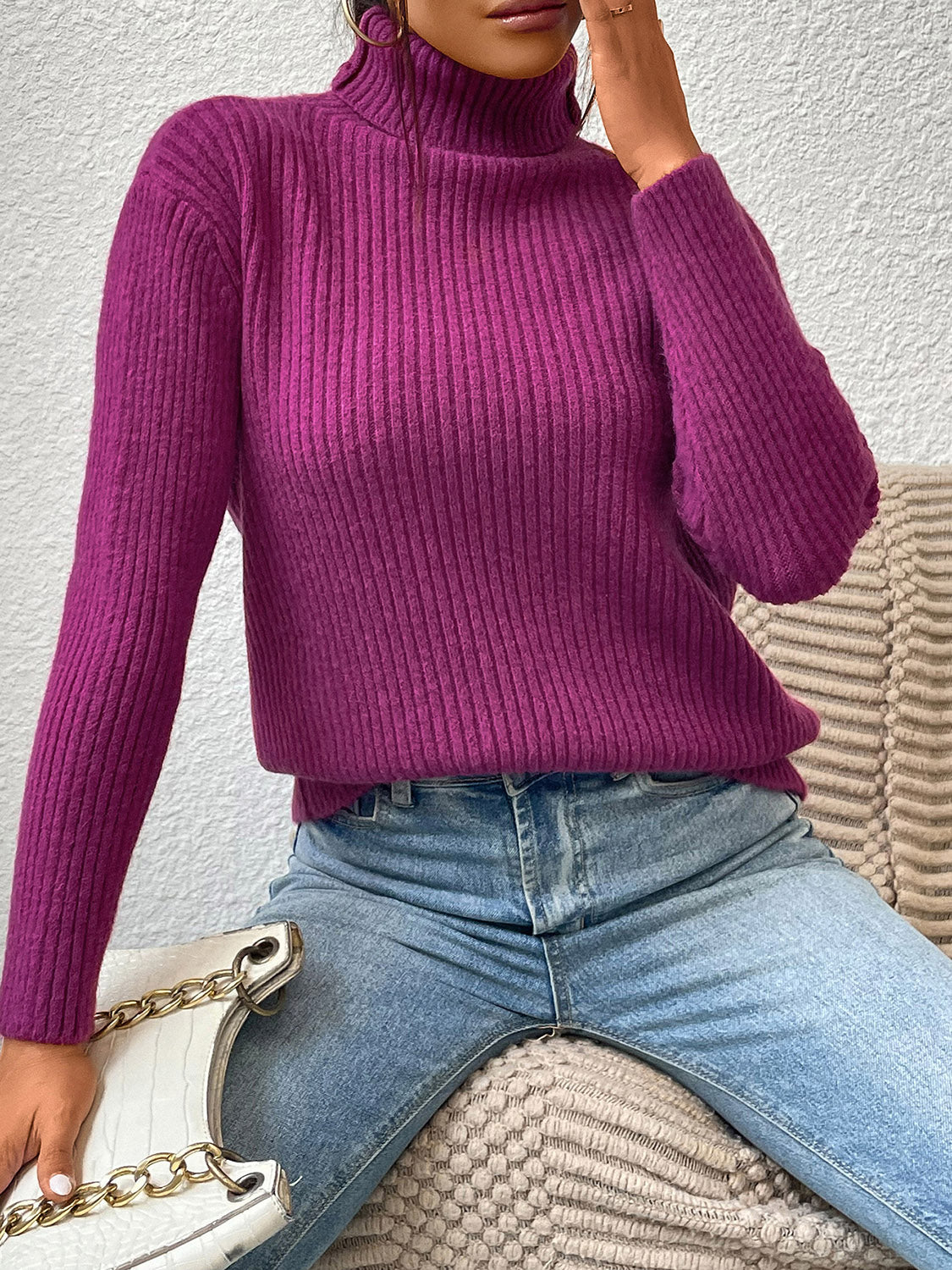 Blue Zone Planet |  Ribbed Turtle Neck Long Sleeve Sweater