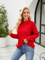 Round Neck Dropped Shoulder Ribbed Sweater