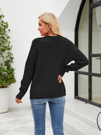 Round Neck Dropped Shoulder Ribbed Sweater
