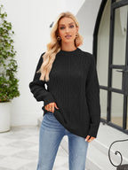 Round Neck Dropped Shoulder Ribbed Sweater