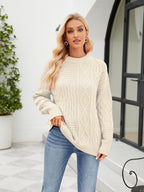 Round Neck Dropped Shoulder Ribbed Sweater