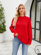 Round Neck Dropped Shoulder Ribbed Sweater
