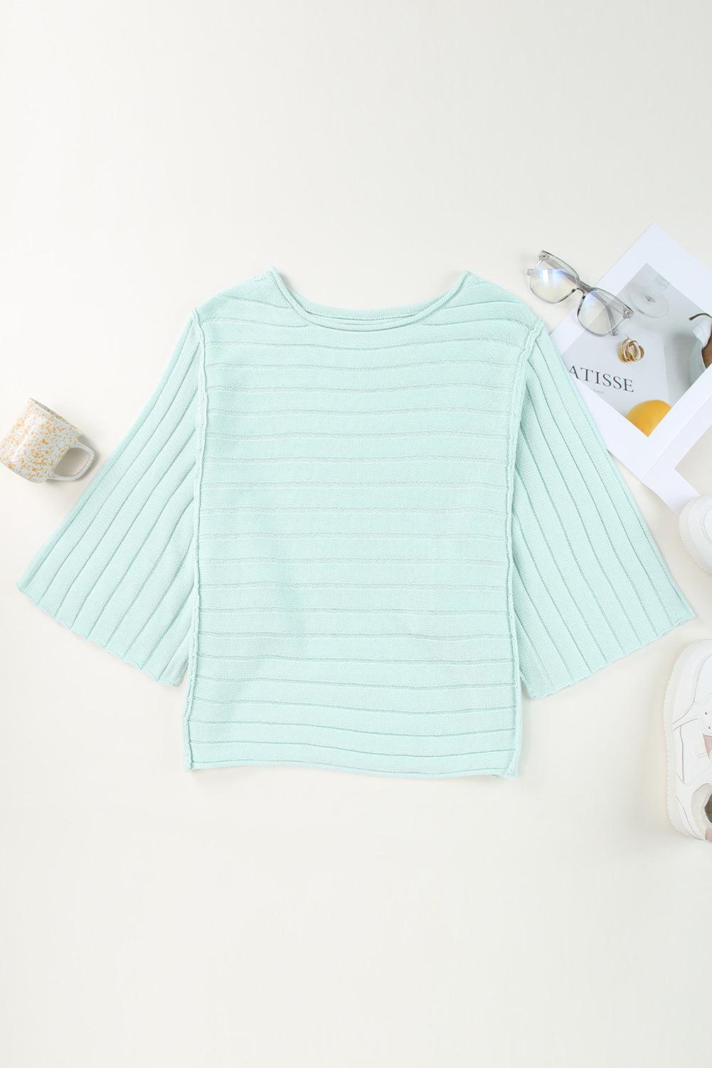 Round Neck Exposed Seams Pullover Sweater