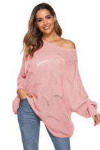 Round Neck Long Sleeve Openwork Sweater
