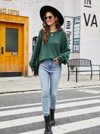 Round Neck Ribbed Trim Sweater