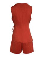 Women's Linen Sleeveless V-Neck Top and Loose Shorts Set - Comfortable & Stylish Loungewear