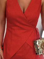 Women's Linen Sleeveless V-Neck Top and Loose Shorts Set - Comfortable & Stylish Loungewear