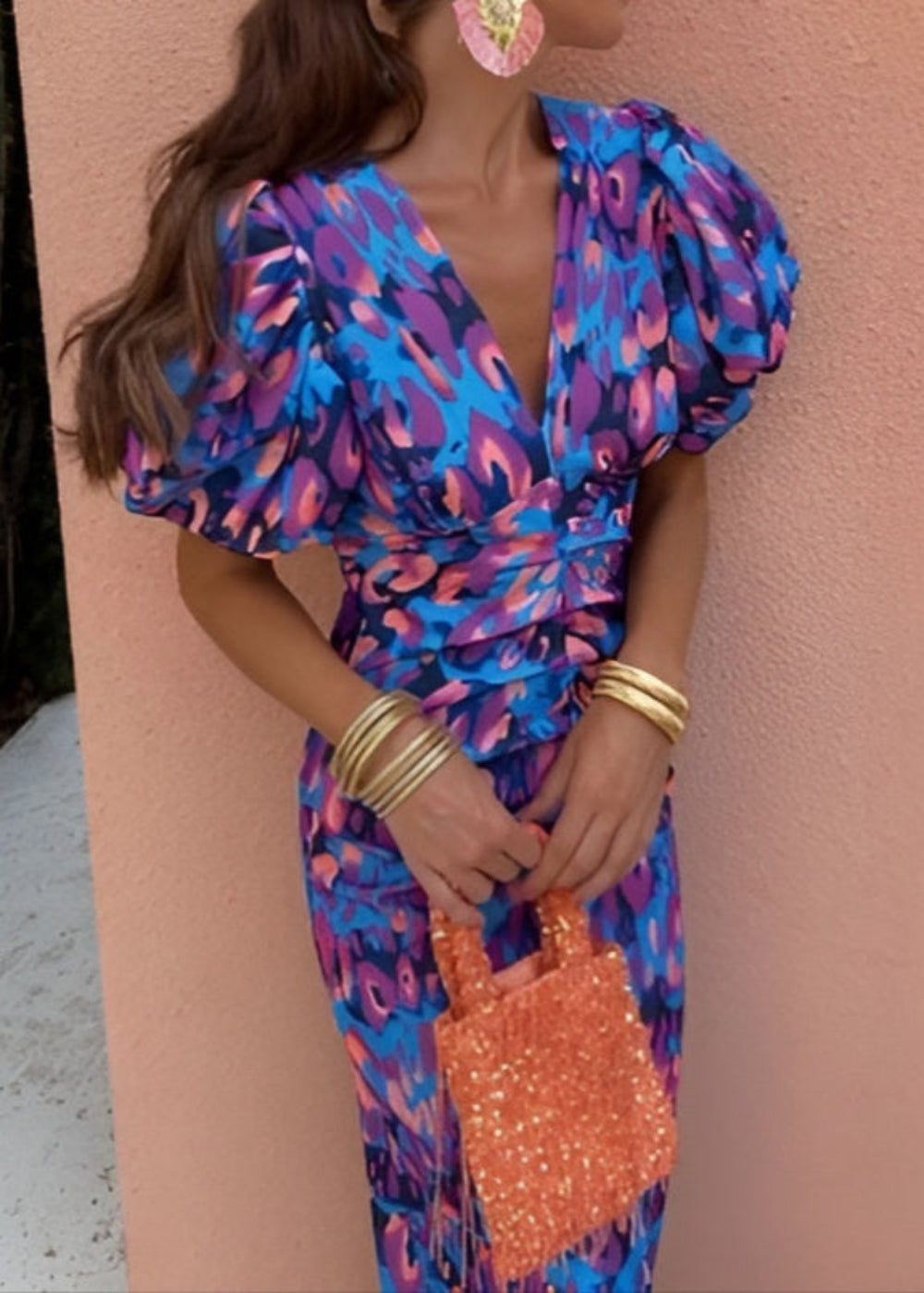 Vibrant & Stylish Maxi Dress with Puff Sleeves and Gathered Waist - Perfect for Special Occasions