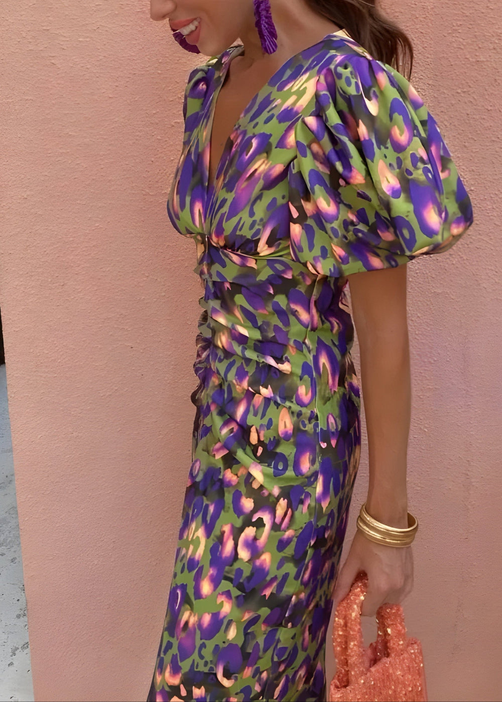 Vibrant & Stylish Maxi Dress with Puff Sleeves and Gathered Waist - Perfect for Special Occasions