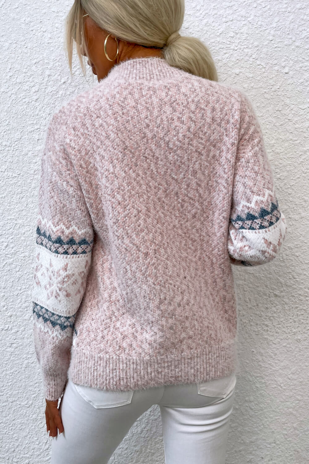 Blue Zone Planet |  Snowflake Pattern Mock Neck Sweater