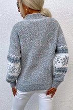 Blue Zone Planet |  Snowflake Pattern Mock Neck Sweater