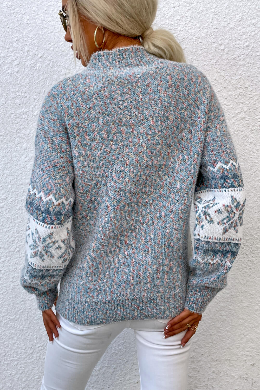Blue Zone Planet |  Snowflake Pattern Mock Neck Sweater