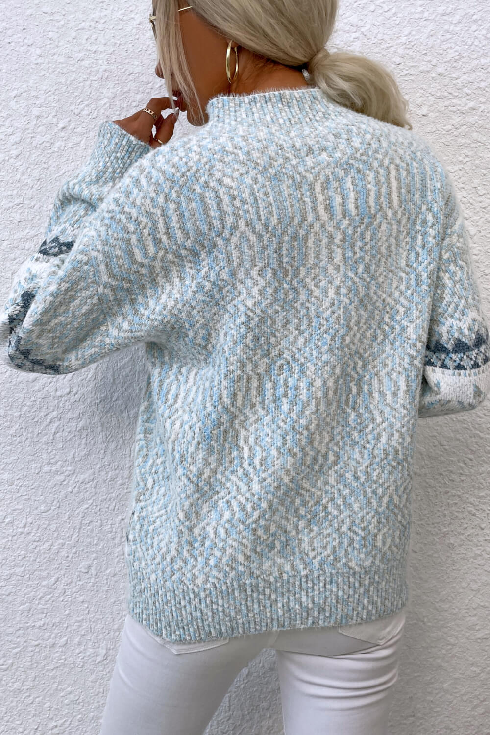 Blue Zone Planet |  Snowflake Pattern Mock Neck Sweater