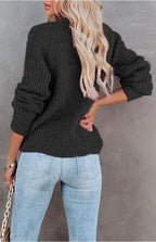 Solid V-Neck Single Breasted Long Sleeved Sweater
